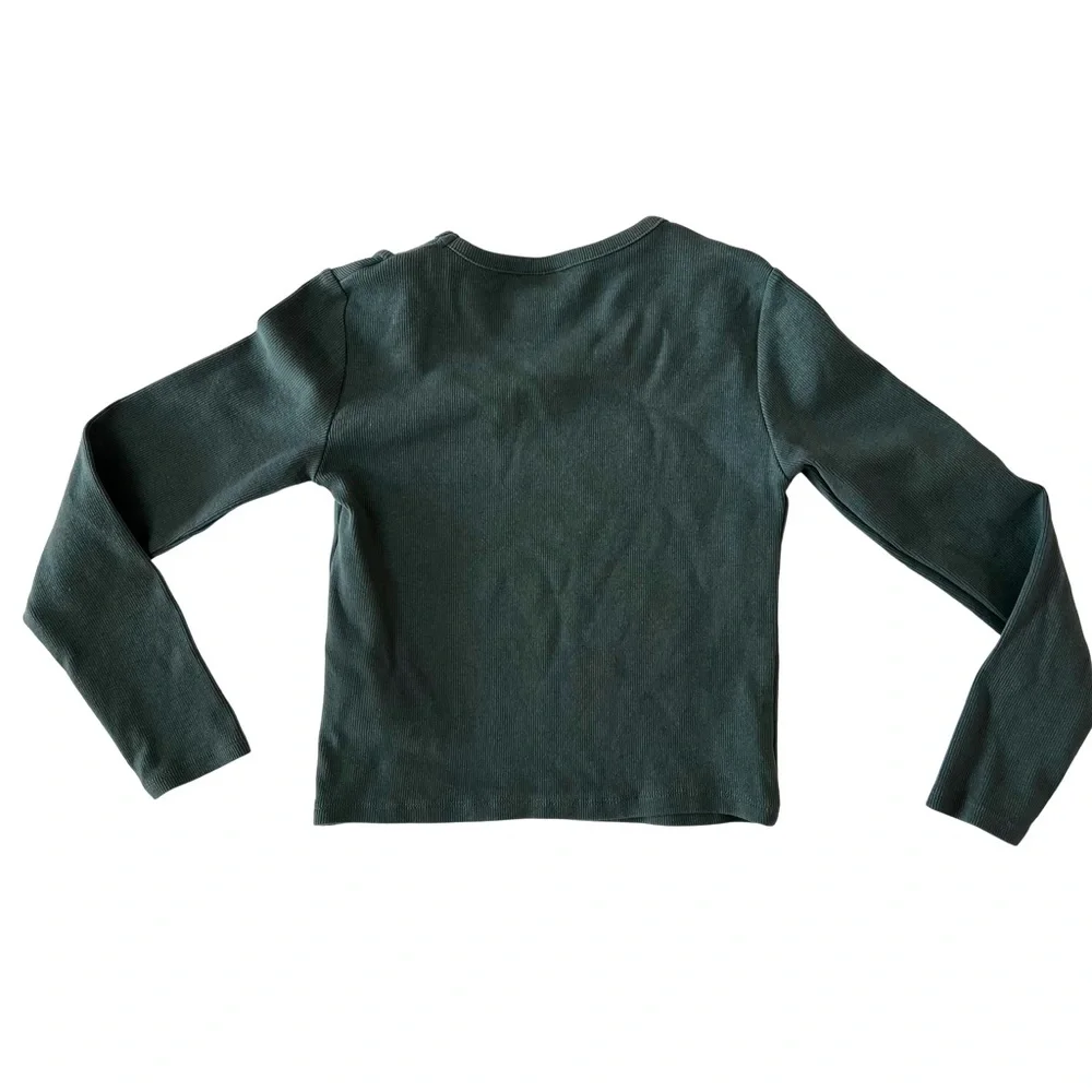Zara Olive Ribbed Knit Long Sleeve Top with Open Cold Shoulder Detail